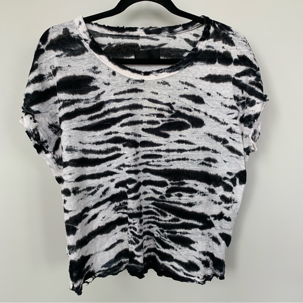 RtA‎ Black & White 100% Linen Distressed Short Sleeve Top Size XS